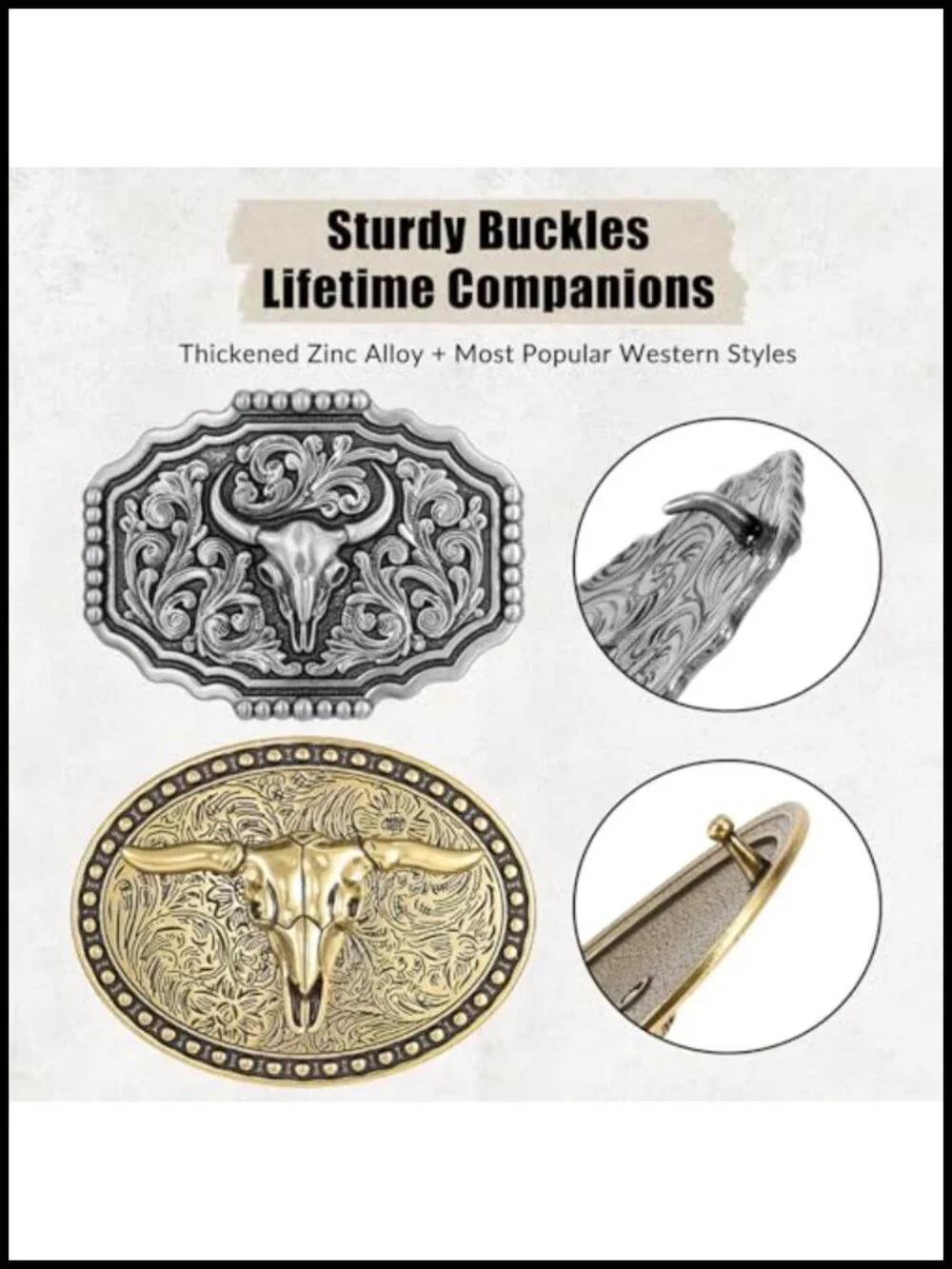 2 Pack Cowboy Belt Set Genuine Leather Western Belt Buckle Metal Gift